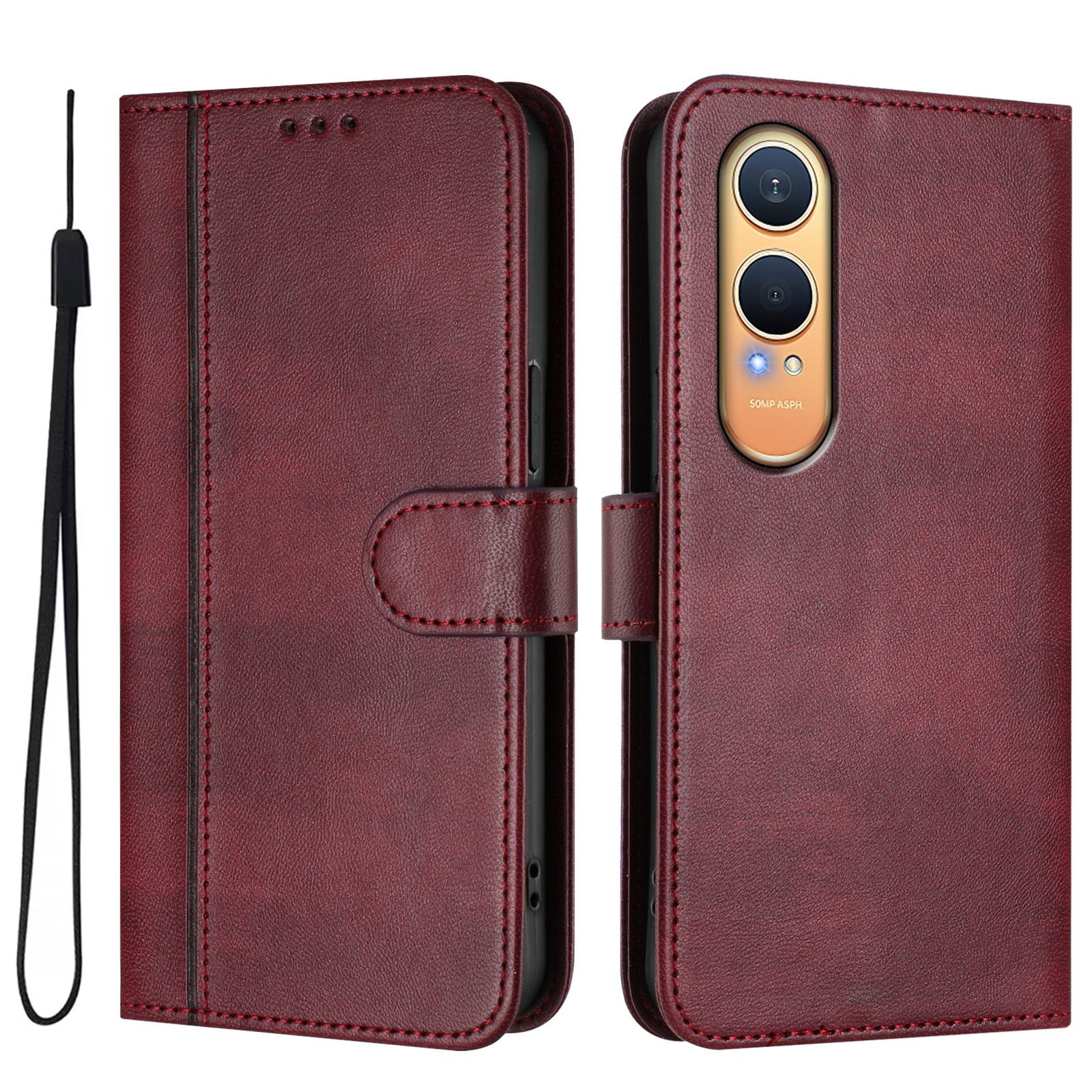 

For OnePlus Nord CE4 Lite 5G Cases Wallet Stand Retro Texture Leather Phone Cover with Lanyard Wine Red
