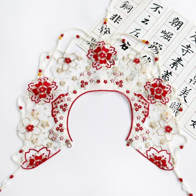 Traditional Chinese Styles Embroidery Collar Tassels Pearls Detachable Cloud Cape Decorative Collar Costume Accessory