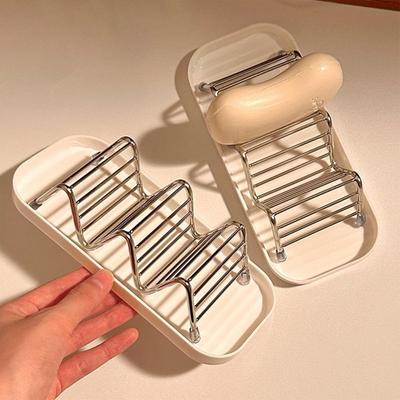 Stainless Steel Soap Dish with Tray Self-draining Soap Holder Sponge Drain Rack for Bathroom Storing Soap Cleaning Brushes