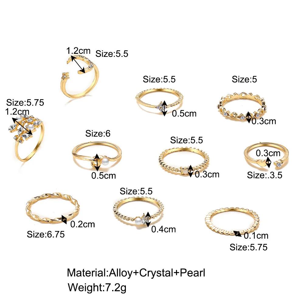 Bohemian Style New Set Ring Personalized 9-piece Love Butterfly Star Moon Set Crystal Combination Rings for Women Girls Zircon