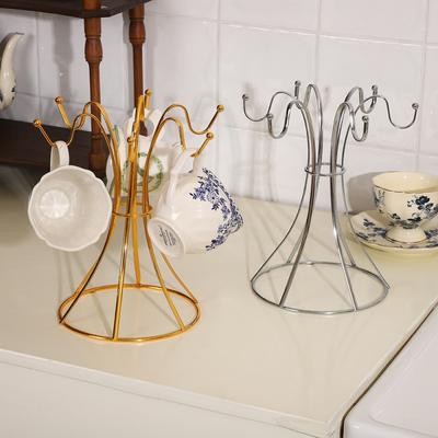 1pc Creative Practical Home-use Flat Iron Six-cup Rack Kitchen Hanging Cup Holder Dining Room Coffee Cup Organizer With Drainage