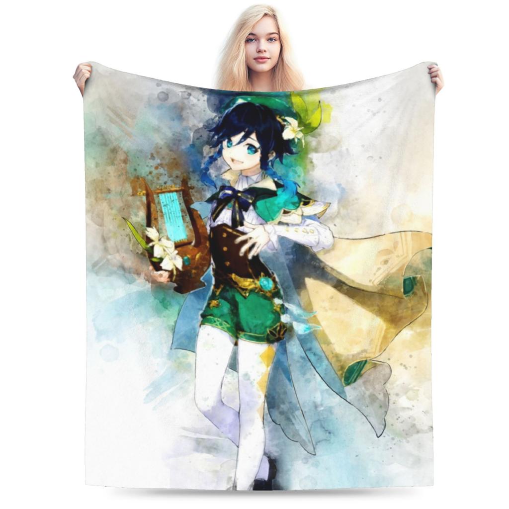 Genshin Impact Venti Blankets Velvet Summer Air Conditioning Barbatos Anime Multi-function Warm Throw Blanket for Bed Car Quilt