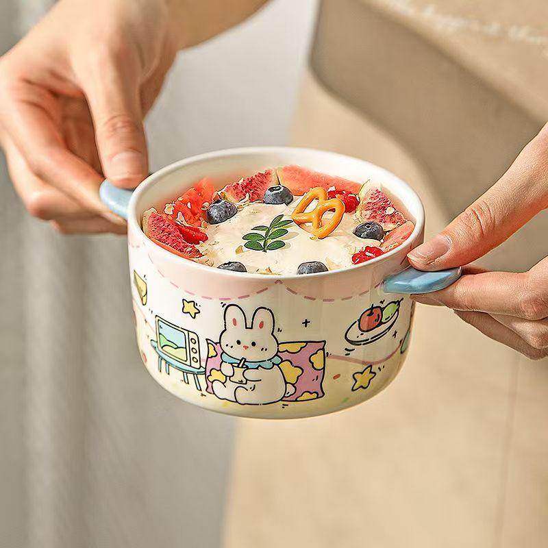 Cute Yogurt Binaural Bowl,New TCeramic Ableware for Home Use,Soup Breakfast,Oats,Fruit Salad Bowls,Halloween Christmas Gifts
