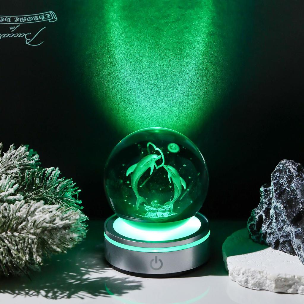 Kertari K9 Crystal Ball Dolphin 3D Birthday Gift for Men and Popular Decorative Animal Stylish and Soothing Decorative Crystal Ball with LED Light