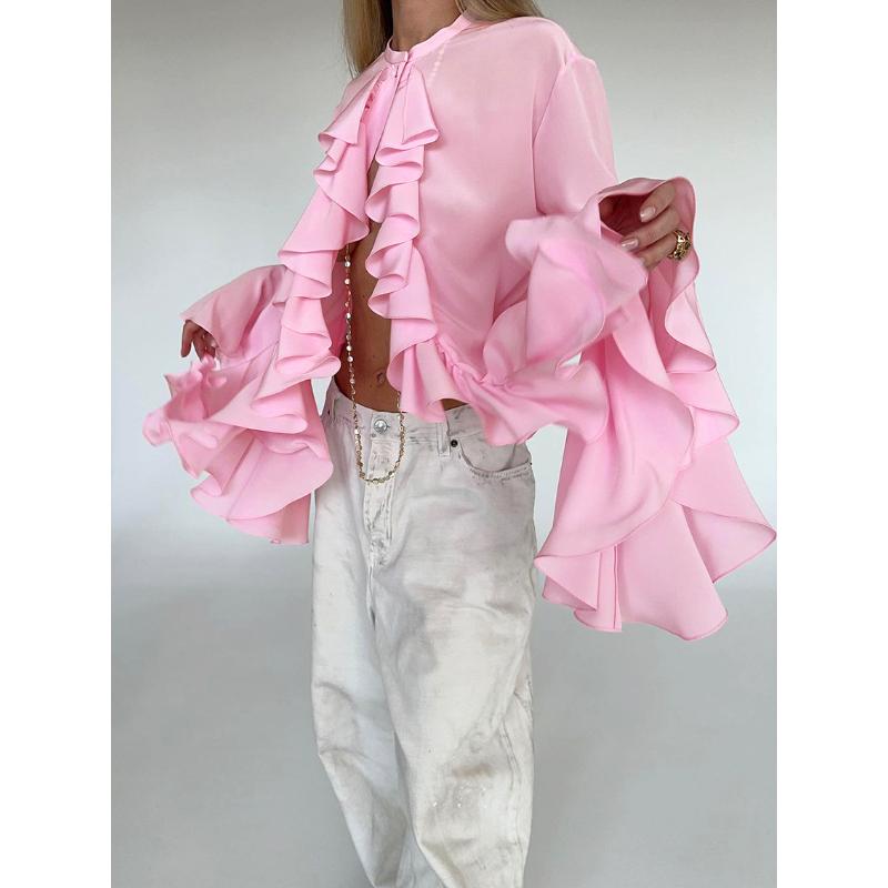 Designkänsla Volang Långärmad Skjorta Höst Vinter Ny Elegant High-end Kofta Topp för Kvinnor