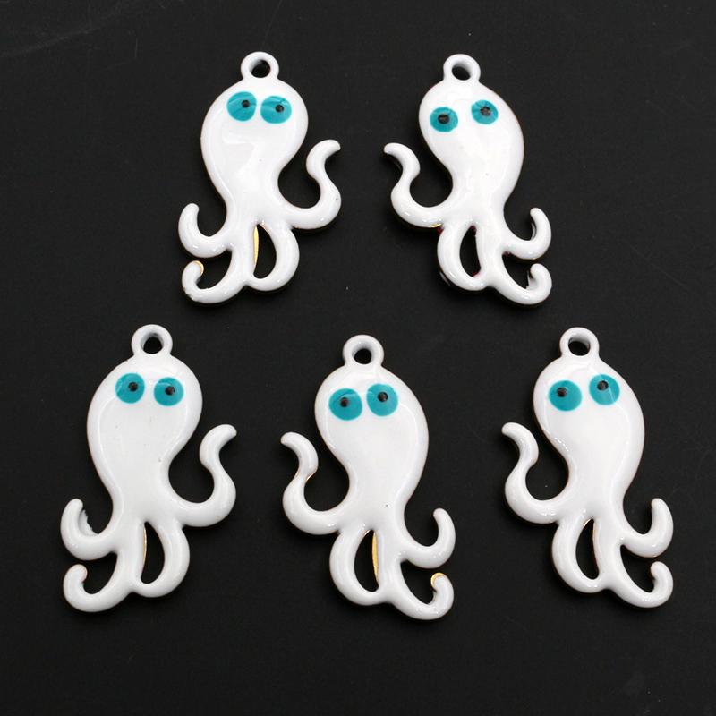 10pcs 28x15mm Enamel Octopus Charms Pendant Stainless Steel DIY Jewelry Making Accessories Findings for Necklace Earrings