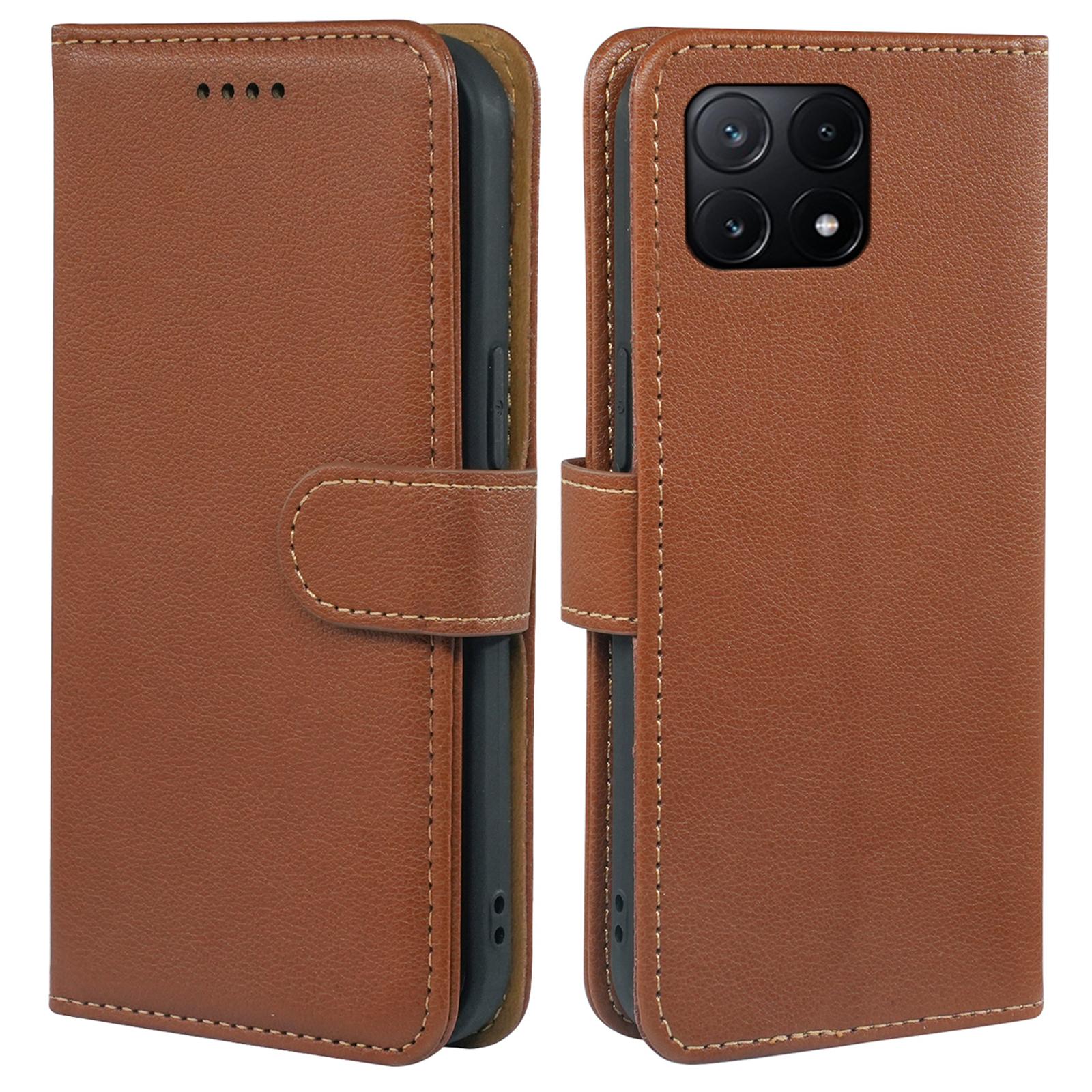 

Для Xiaomi Redmi K70E 5G/Poco X6 Pro 5G Кожаный чехол Текстура личи Кошелек Блокировка RFID Чехол для телефона Brown