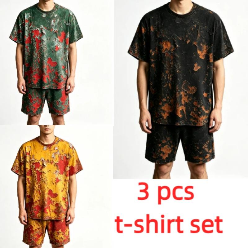 Summer Casual Vintage Rust 3D Printed Round Neck Short Sleeved Kids T-Shirt And Shorts Set Boy's and Girl's T-shirt Shorts Set