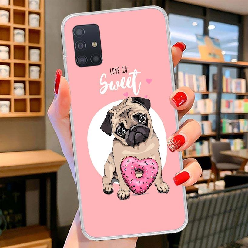 Love Pugs Cute Dog Cover Phone Case For Samsung Galaxy A12 A22 A32 A52 A72 A02S Phone Case Note 20 Ultra 10 S10 Plus A51 A71 A50