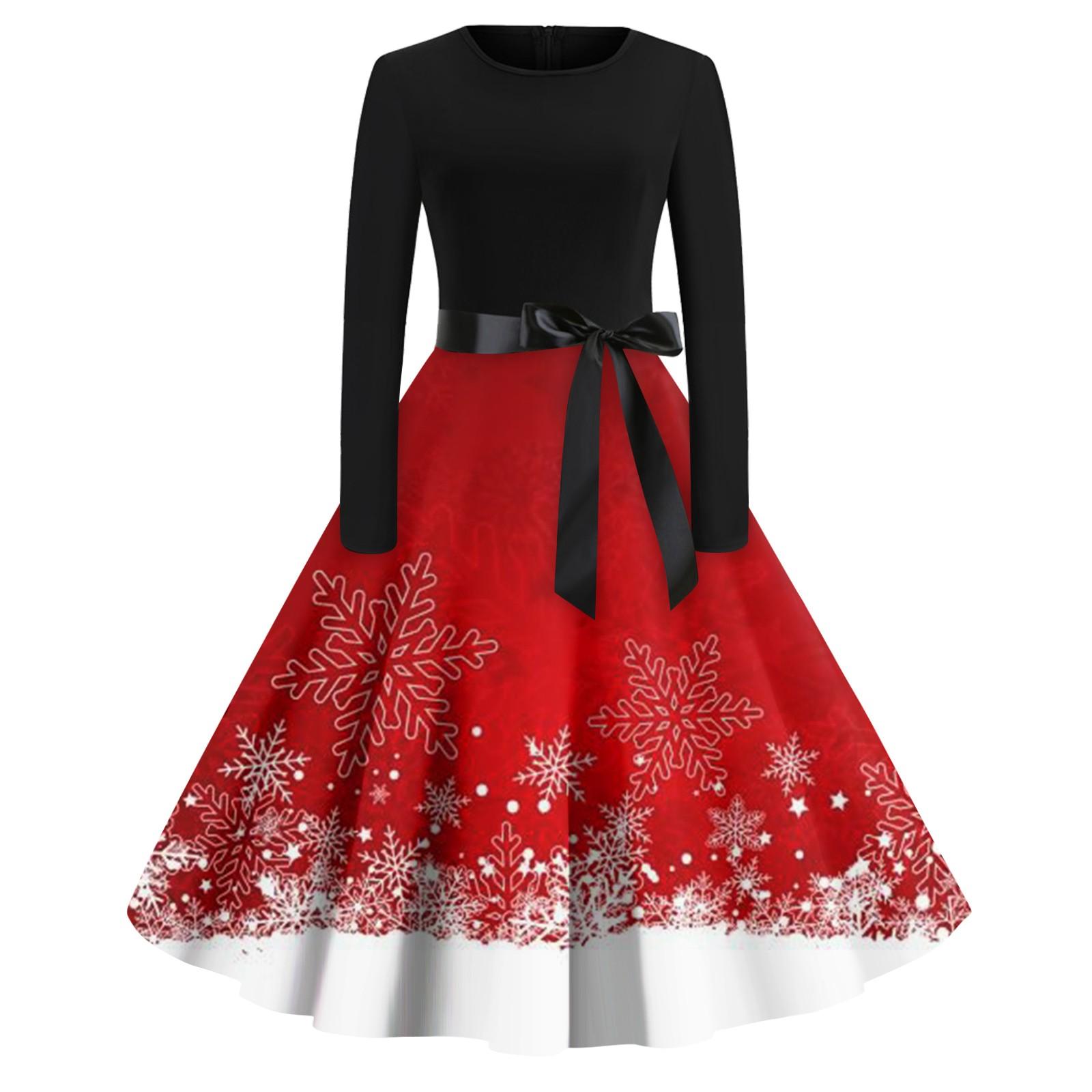 Женское повседневное модное рождественское платье с длинными рукавами и принтом снежинок — фото 8