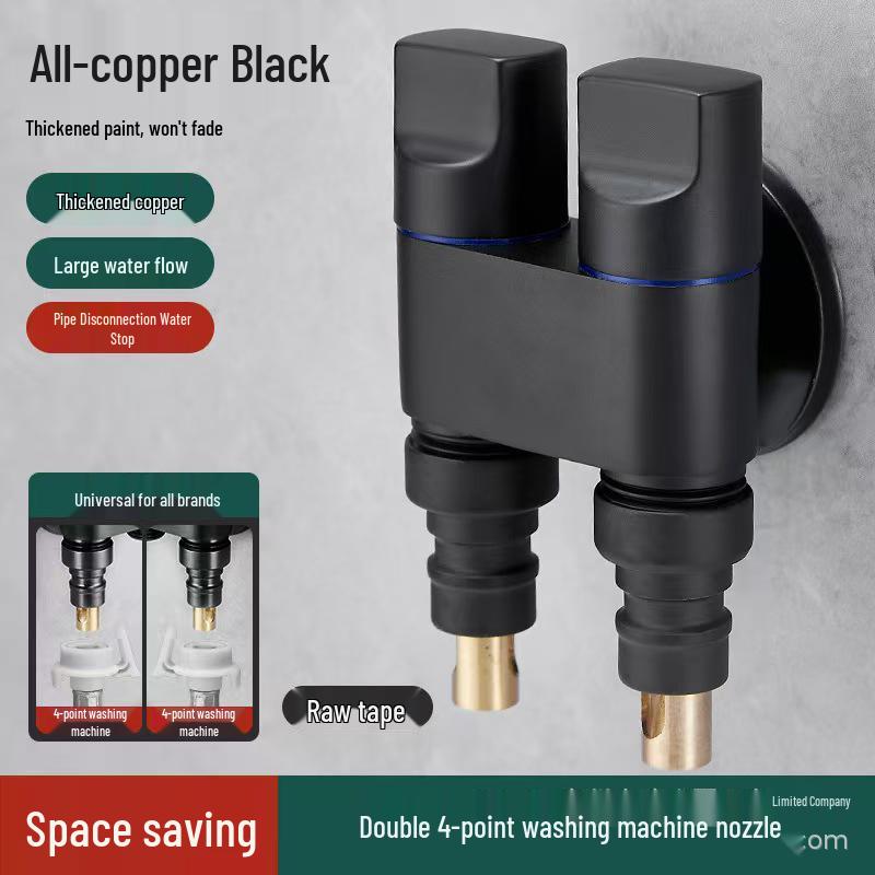 Copper Washing Machine Tee Valve: Dual Control, Double Outlet Universal Faucet