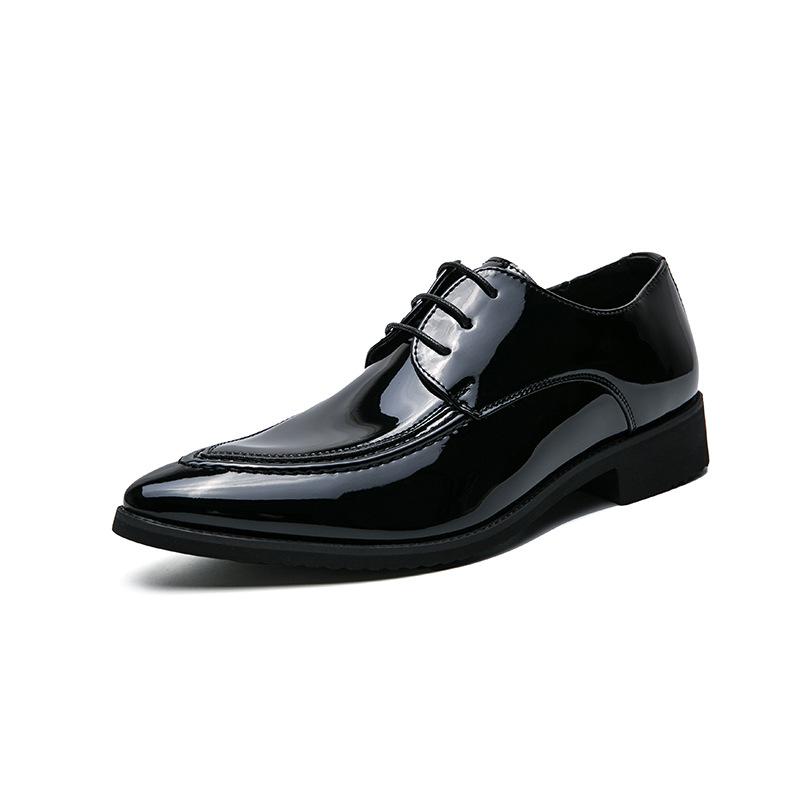 Leather shoes new breathable soft-soled glossy youth casual British pointed business inner height-increasing wedding shoes