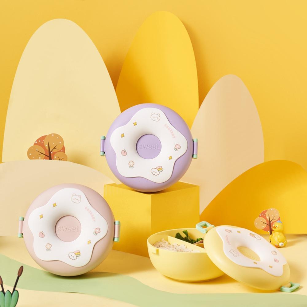 Plastic Food Container Round Shaped Food Storage Box Cute Donut Lunch Box  Girls Children Students