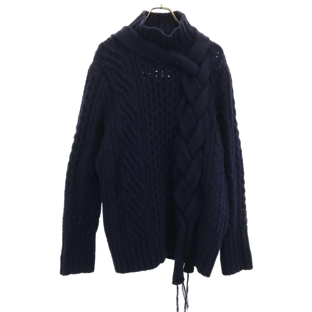 Sacai wool blend Long sleeve Low Gauge Mock Neck sweater 201 Navy Men's Used