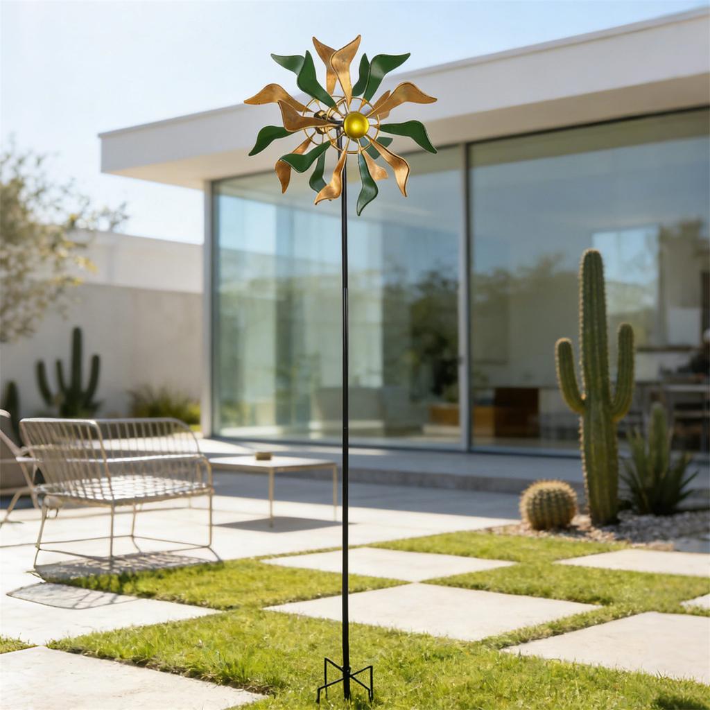 Garden and Patios Decorative Wind Spinner with Iron Flower Rotates 360 Degrees Durability Outdoor Colorful Ornaments
