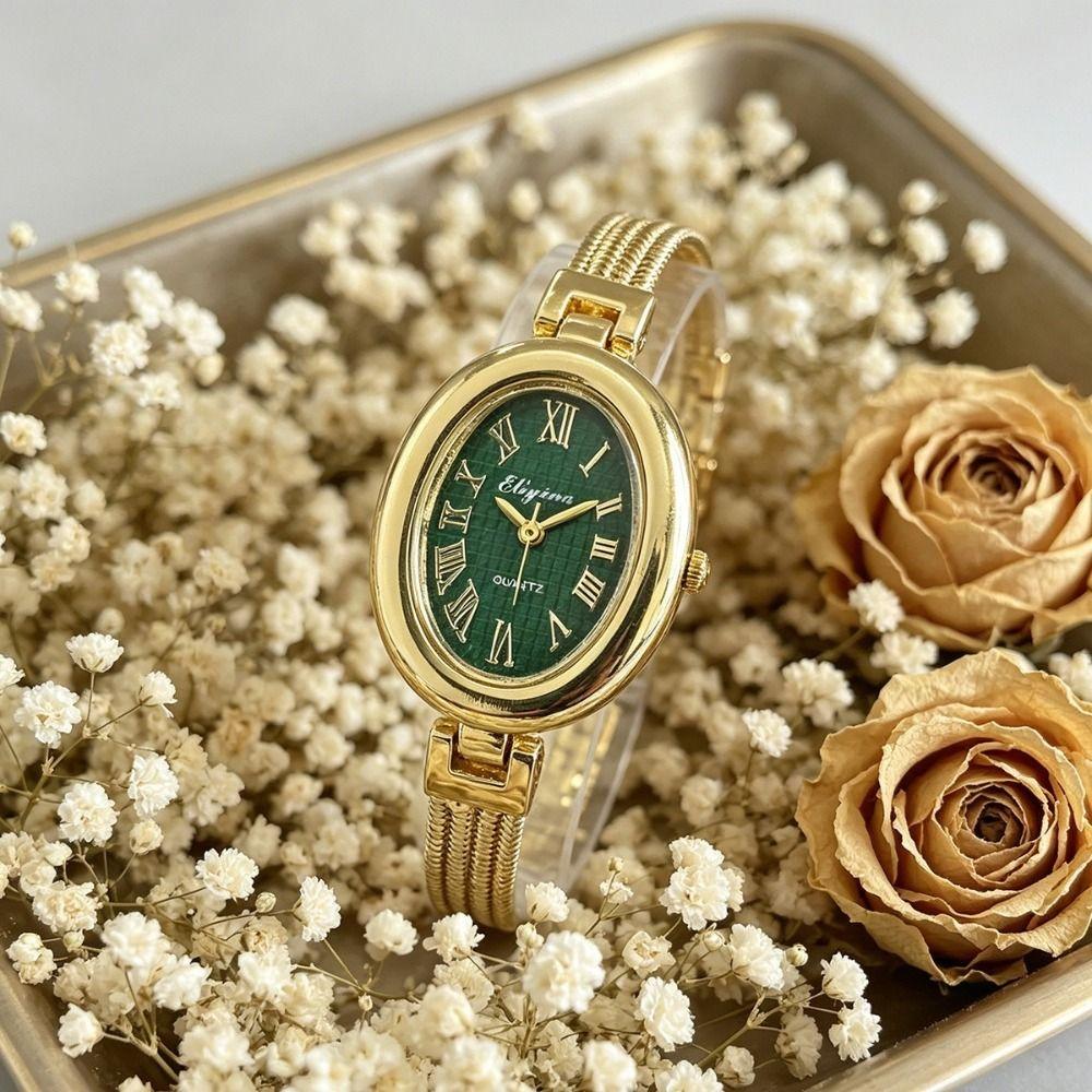 Gold Tassel Chains Watch Alloy Oval Quartz Watch Delicate Quartz Wristwatch  Fashion Wear