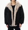 Winter 2025 American Retro Black Fur Collar Cotton Jacket