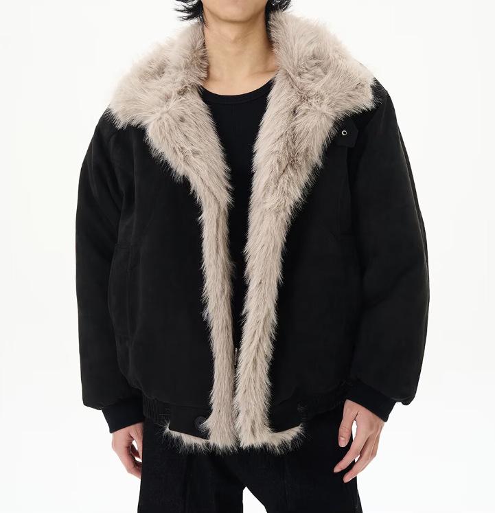 Winter 2025 American Retro Black Fur Collar Cotton Jacket