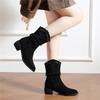 New thick heel thick sole pointed tip pleated piled boots autumn and winter new versatile temperament velvet short boots cotton shoes