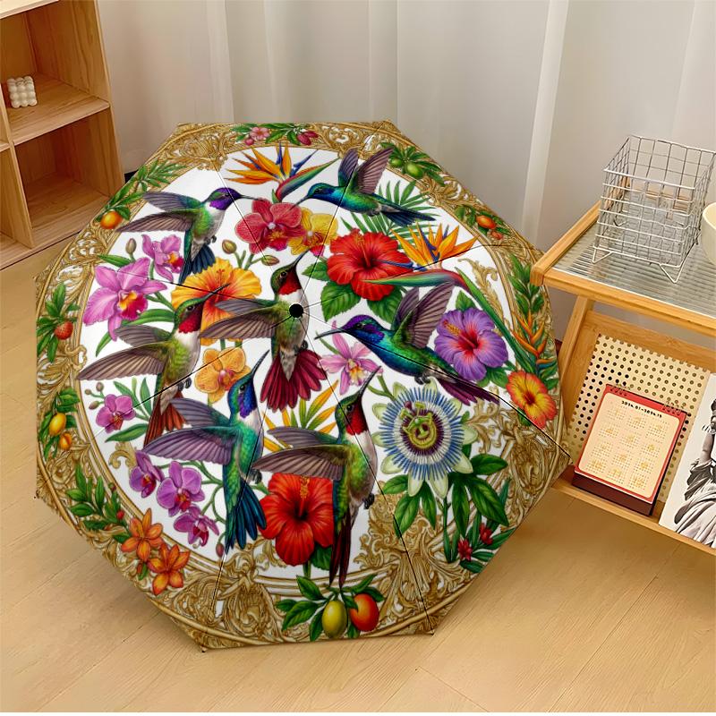 

Hummingbirds and Purple Flowers (1) Printed umbrella windproof folding umbrella portable sun and rain umbrella suitable for gifting
