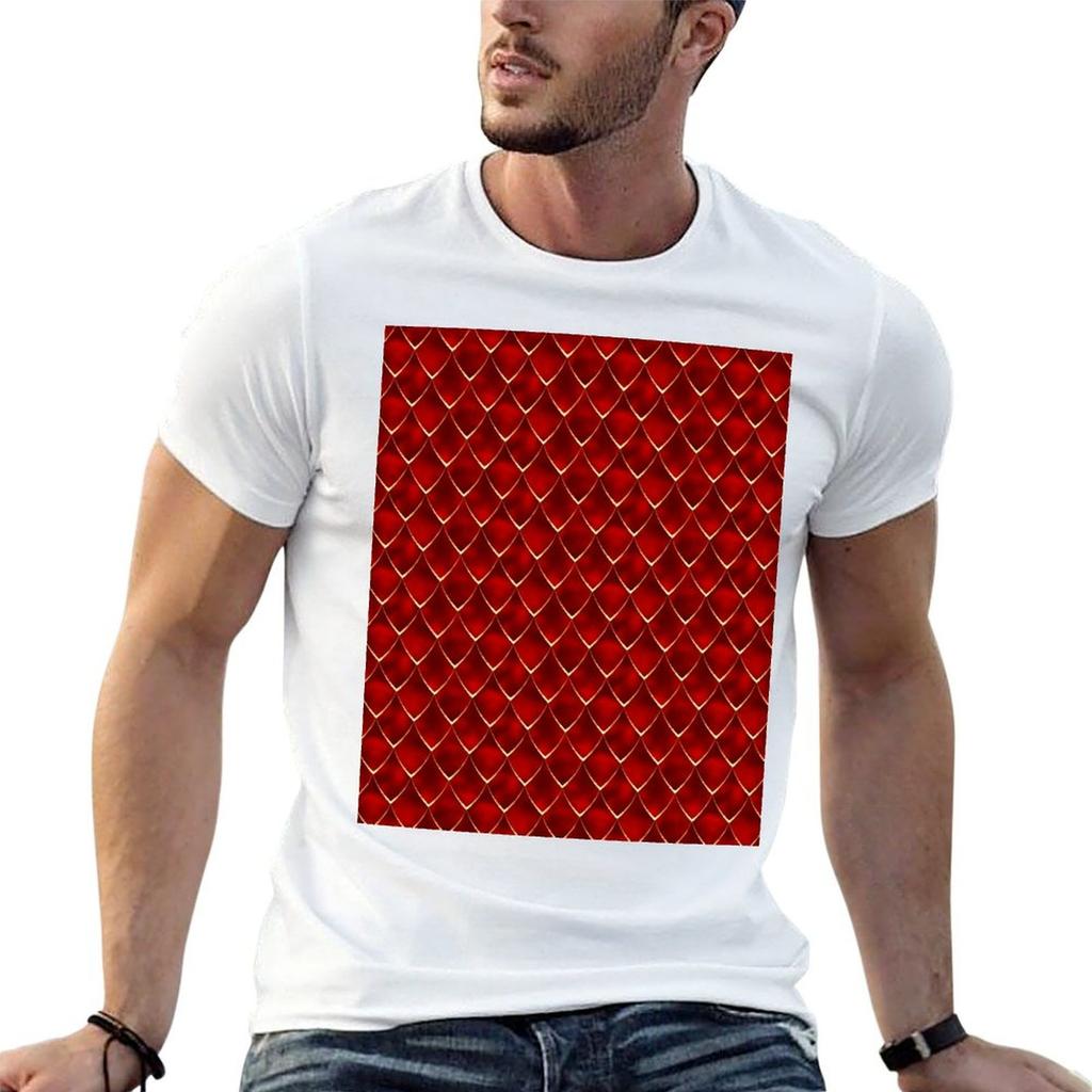 Red Dragon Scales TShirt Vintage Print Crew Neck Tee