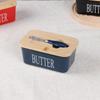 Large Ceramic Butter Dish with Wooden Lid and Knife