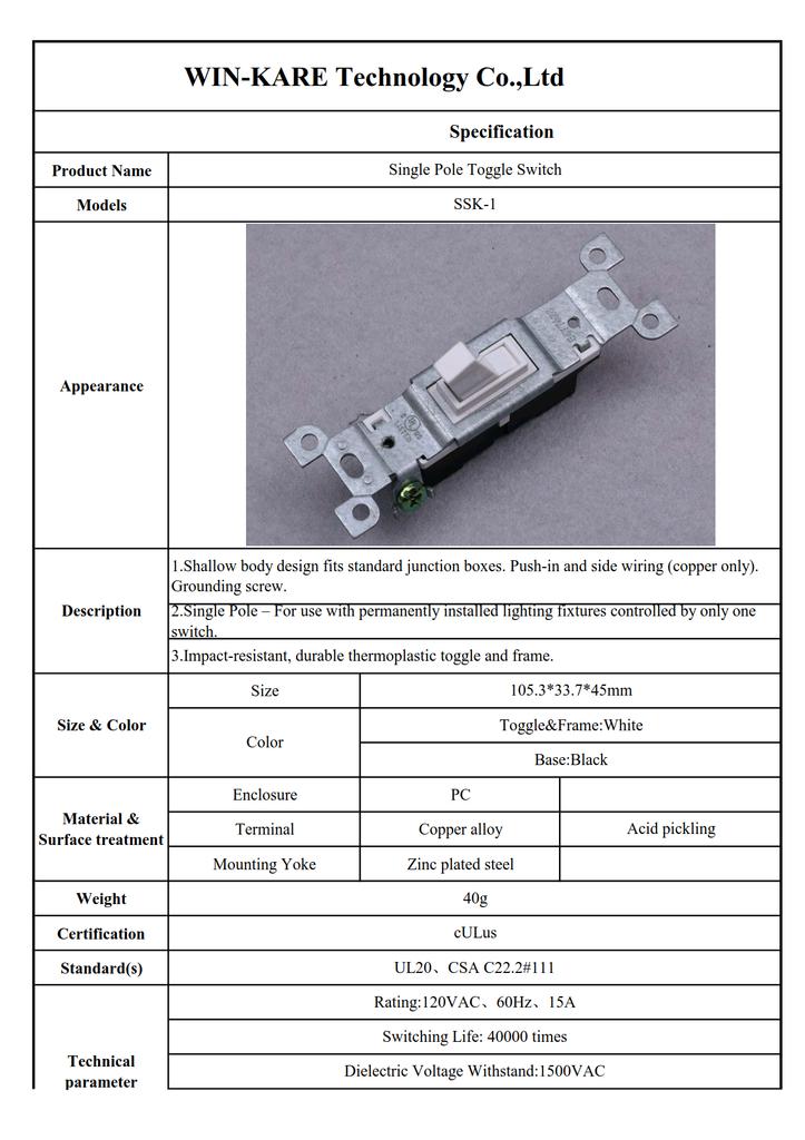 Framed Wall Switch for On/Off Replacement 15A 120V Single Pole/Double Throw