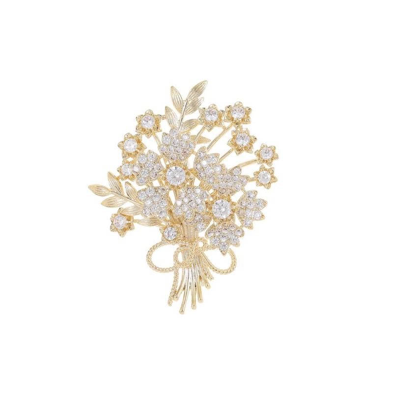 1PC Exquisite Crystal Flower Bouquet Brooch Pin Luxury Rhinestone Flower Brooches For Women Men Wedding Party Banquet Jewelry