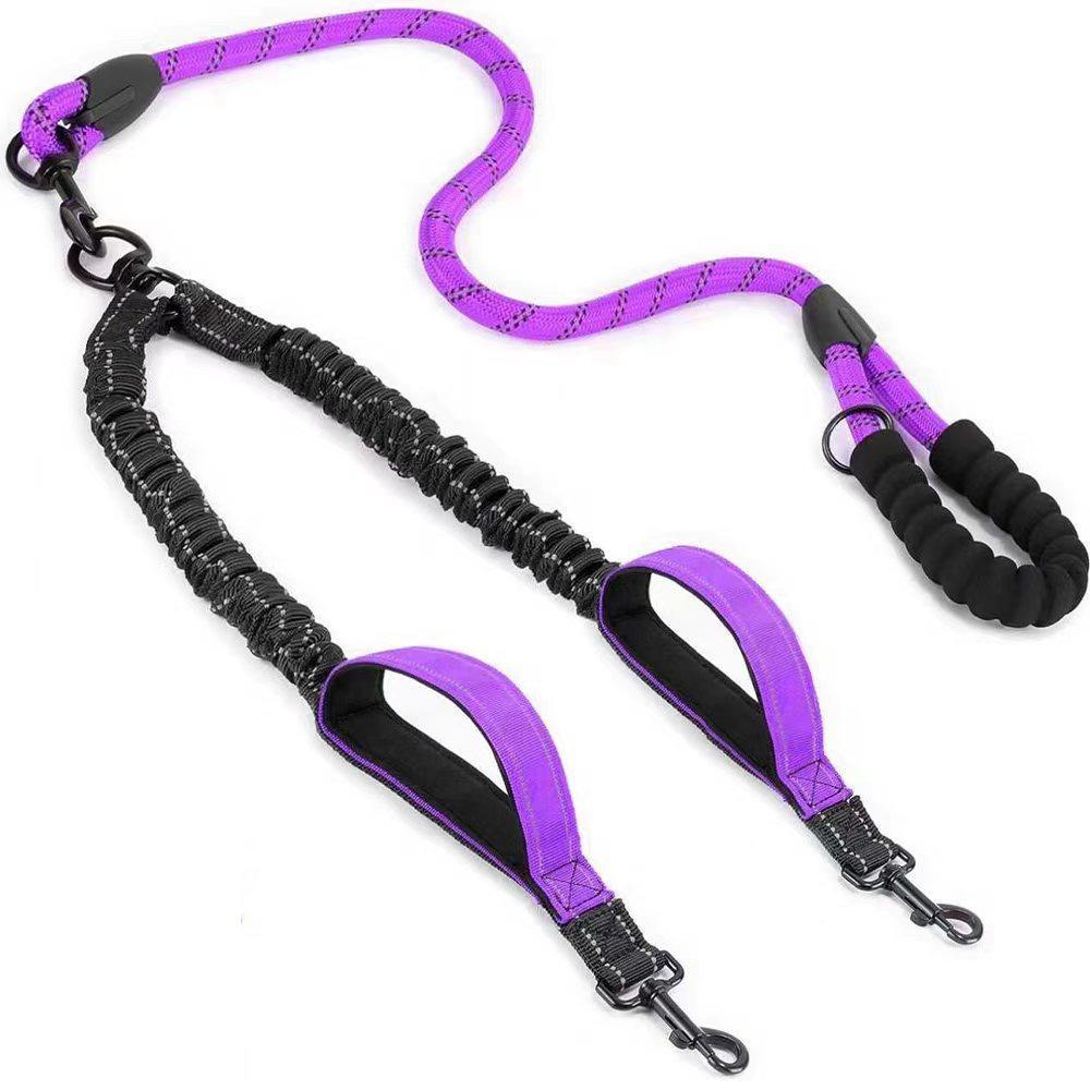 Comfortable Handle Double Head Pet Rope Reflective Pet Walking Rope Dual Dog Leash Outdoor Walking