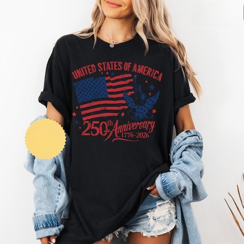 Unisex Women America 250th Anniversary Shirt Vintage Patriotic Eagle Tee Fun USA Flag Shirt Fashion Patriotic Gifts S