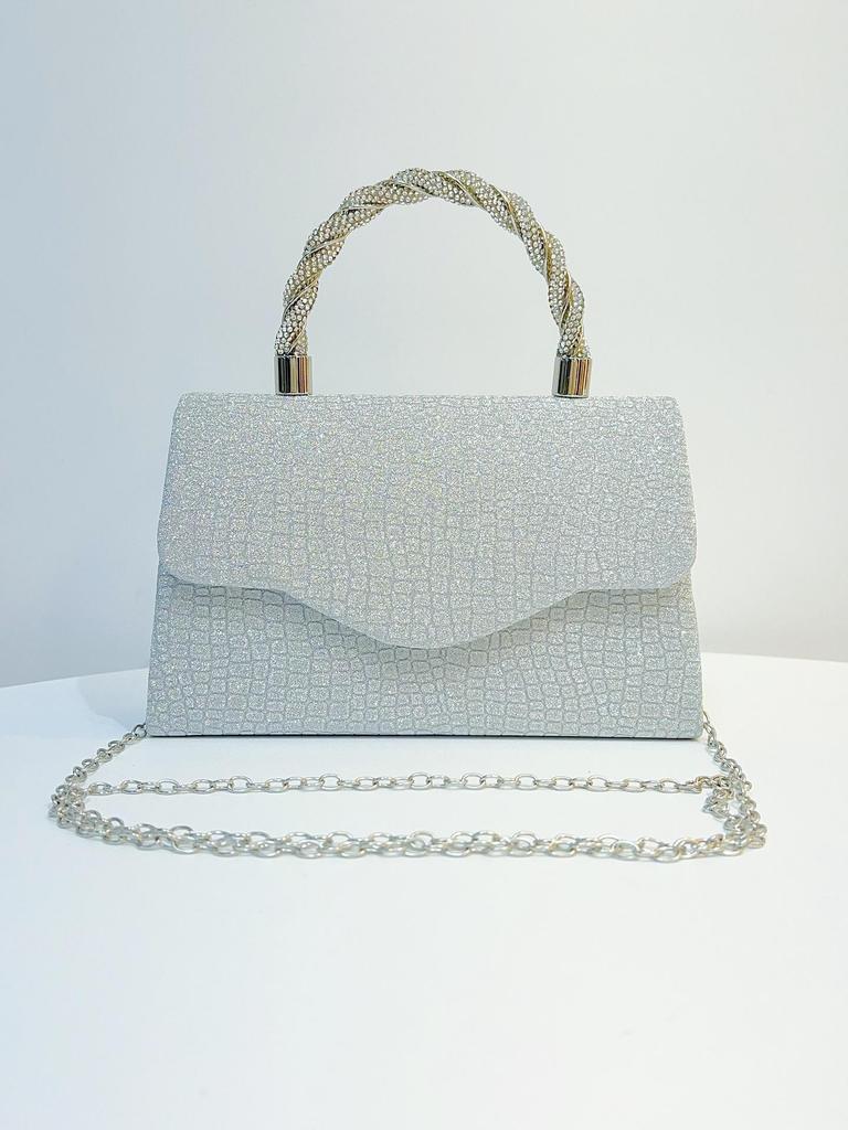 Błyszcząca Wieczorowa Torebka z Cyrkoniami - Brokatowa Torebka Listonoszka i na Ramię