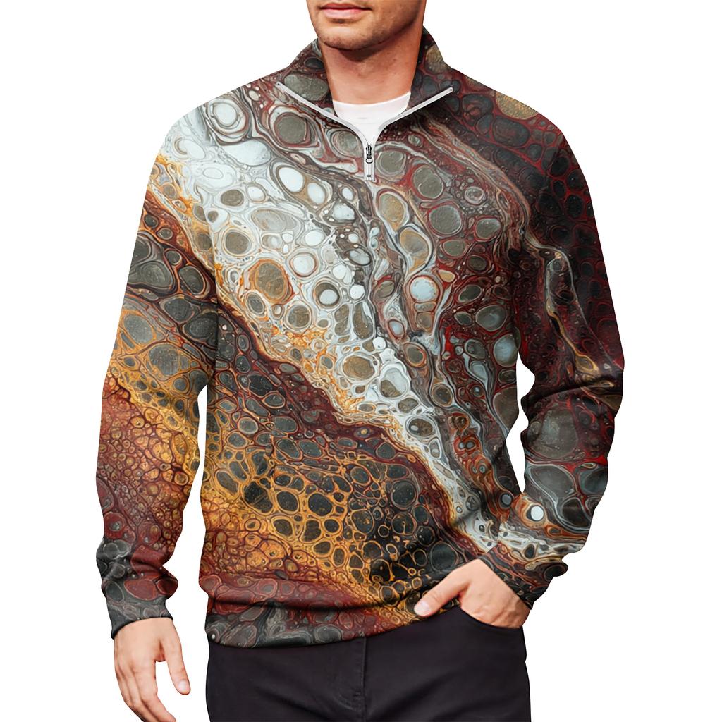 Men's Loose Casual 1/4 Zip Sweatshirt Fashion Printed Long Sleeve Top With Pockets