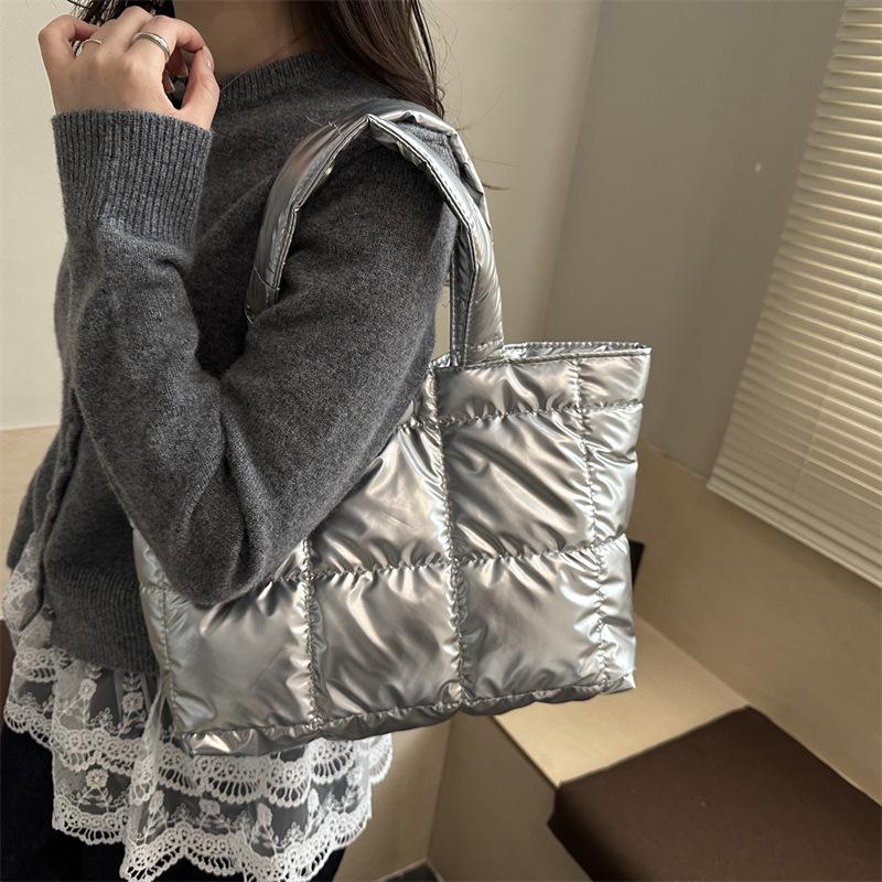 Daily Lightweight Women Puff Shoulder Bags Large Capacity Quilted Design Ladies Tote Bag Simple Solid Color Female Handbags