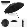Black Reinforced Folding Umbrella, Sun & Rain Protection, Solid Color, Three-Fold, Fits 1-2 People, Ideal for Business Men & Women.