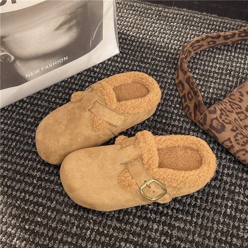 Mao Mao shoes women's outer wear 2025 autumn and winter new Korean version versatile velvet one-pedal warm thick-soled cotton slippers