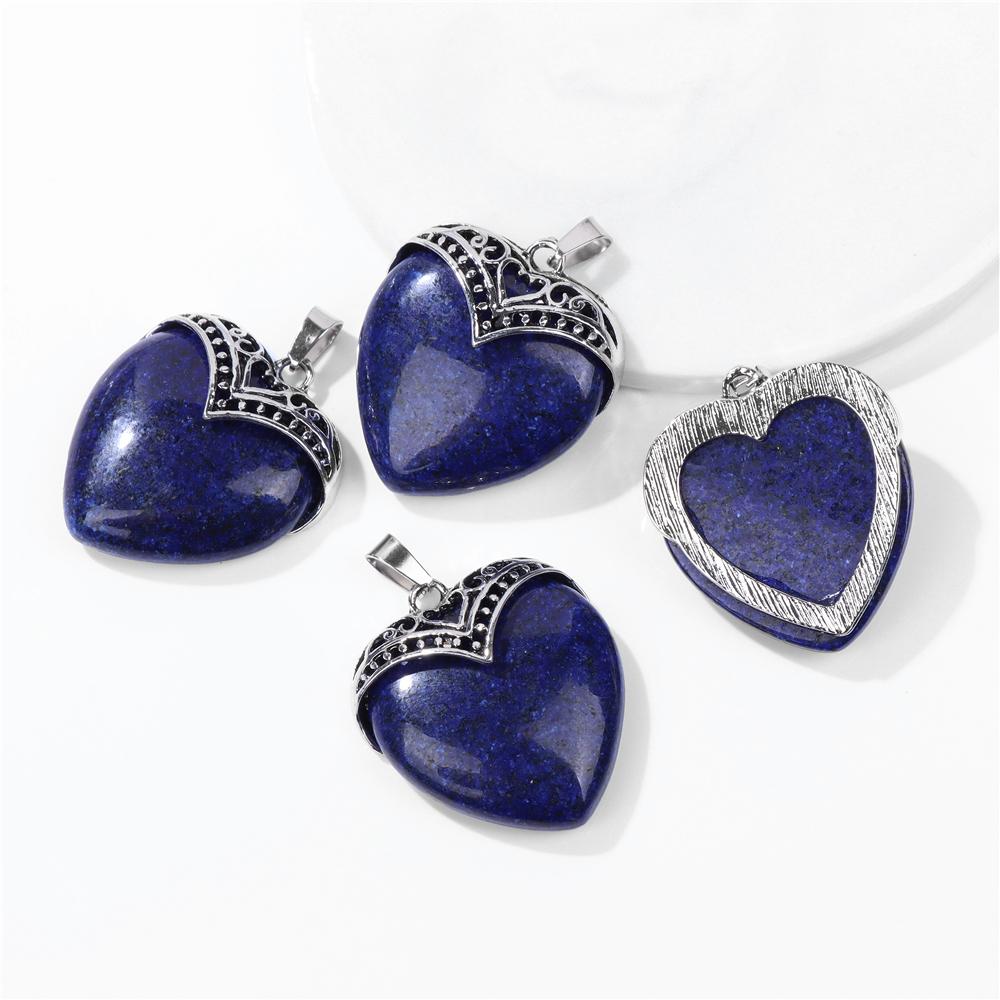 2pcs Natural Stone Heart Shape Necklace Pendant Healing Love Crystal Pendants Amethysts Charms Necklaces Jewelry Women 31*35MM