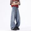 Spring and Summer New Blue European and American Deconstruction Splicing Wide-leg Loose Straight Jeans Men's Pants Trendy JEANS