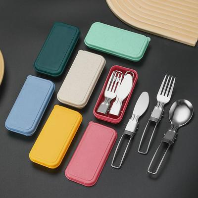 304 Edelstahl Klappbesteckset Messer Gabel Löffel Tragbar Für Outdoor Picknicks Camping Zurück zur Schule Studenten Besteckbox