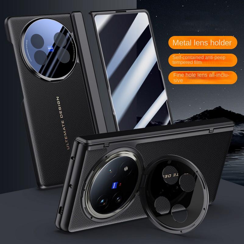 Leder mit Sichtschutz-Schutzglas-Hülle für VIVO X Fold 5 x Fold5 Federgelagerte Kameraabdeckung