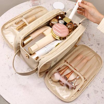 Large Capacity High-end Retro Double Zipper Cosmetic Bag High Value Travel Portable Multi-function Wash Storage Bag