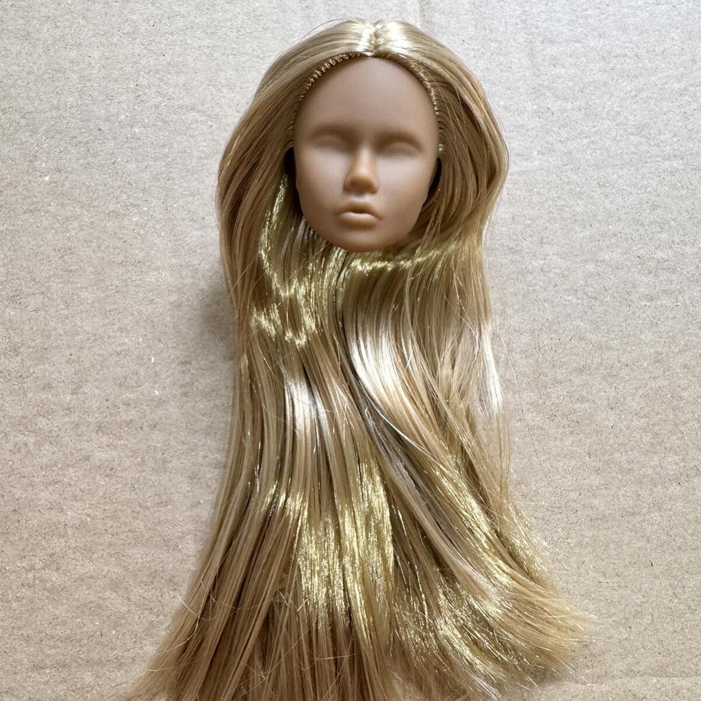 Vintage 1/6 Blank Face Doll Heads With Hair Fashion Doll Head Make Up Practice DIY Toy Parts Girls Birthday Gifts