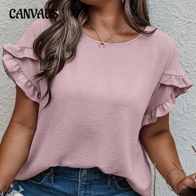 Sommarmode för kvinnor i stora storlekar Ny topp med kronbladsärm