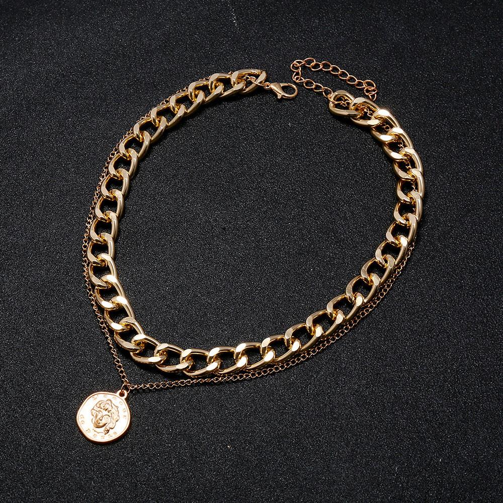 

Двухслойное ожерелье с подвеской-монетой и водяной цепочкой в хип-хоп стиле Женские украшения