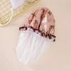 Women Waterproof Shower Cap Double Layer Bath Hair Hat with Elastic Band Reusable Moisture