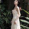 Romantic French Style Sleeveless Long Dress With Pleats And Zipper For Summer Elegance