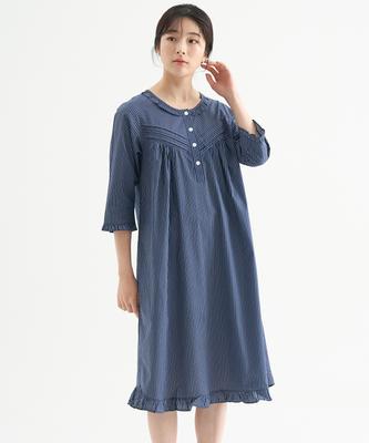 Meipeullawo Navy St 3/4 Sleeve Pure Cotton Women'S Plus Size Dress Pajamas