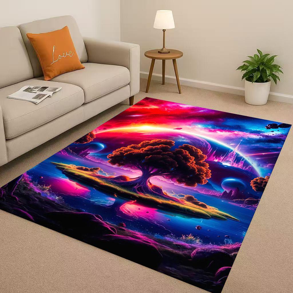 HD Colorful Tree of Life Yggdrasil Celtic Rune Living Room Non-Slip Area Rug Carpet for Bedroom Playroom Sofa,Home Decor Doormat