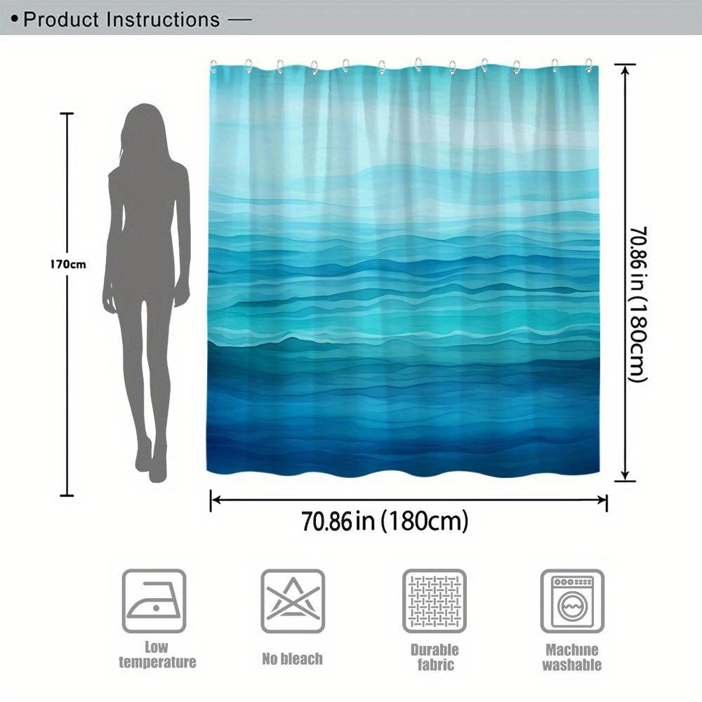 Ocean Gradient Shower Curtain 1Pc – Layered Blue And Teal Waves, Calm Water Art Bath Curtain For Tranquil Home Decor