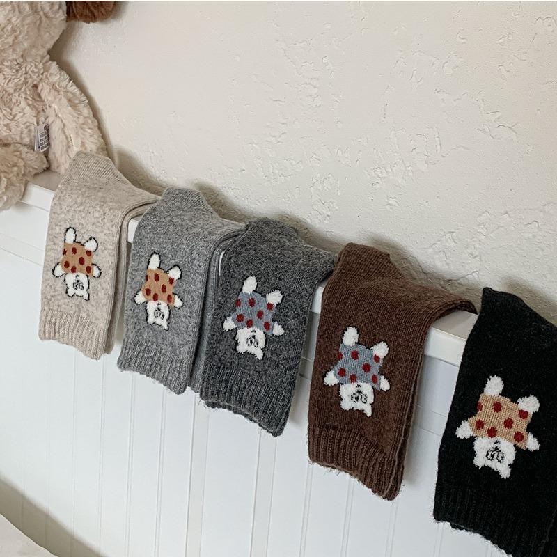 Ladies Autumn Winter Thickened Warm New Cartoon Dancing Bear Wool Drum Pile Socks