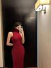 Red turtleneck sleeveless vest dress for women's spring and summer inner cover with base waist slim hip wrap dress